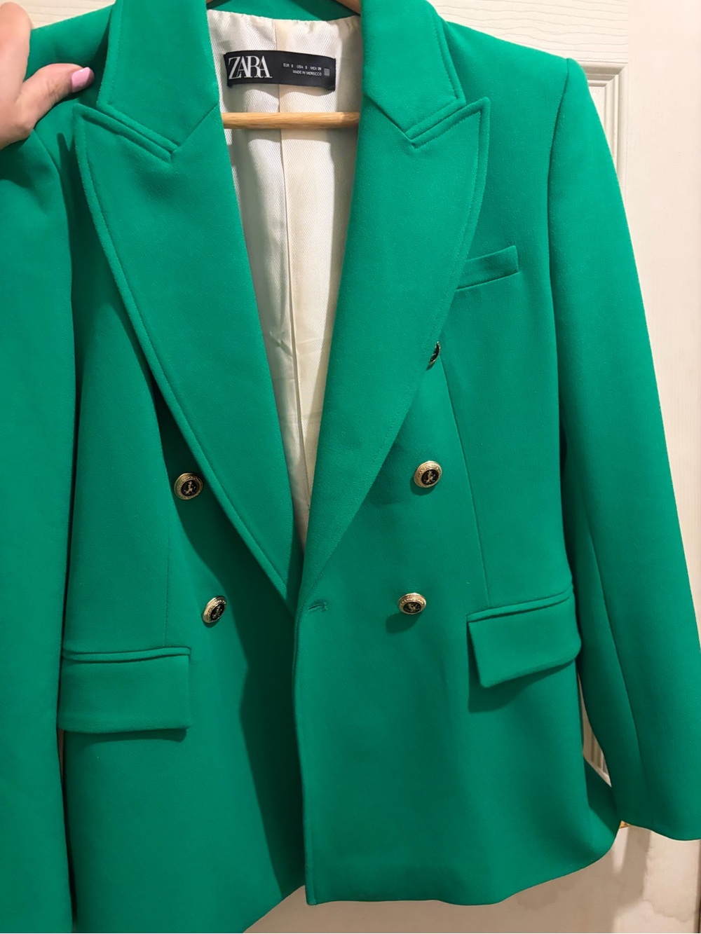 Zara Emerald Green Double-Breasted Blazer with Gold Buttons